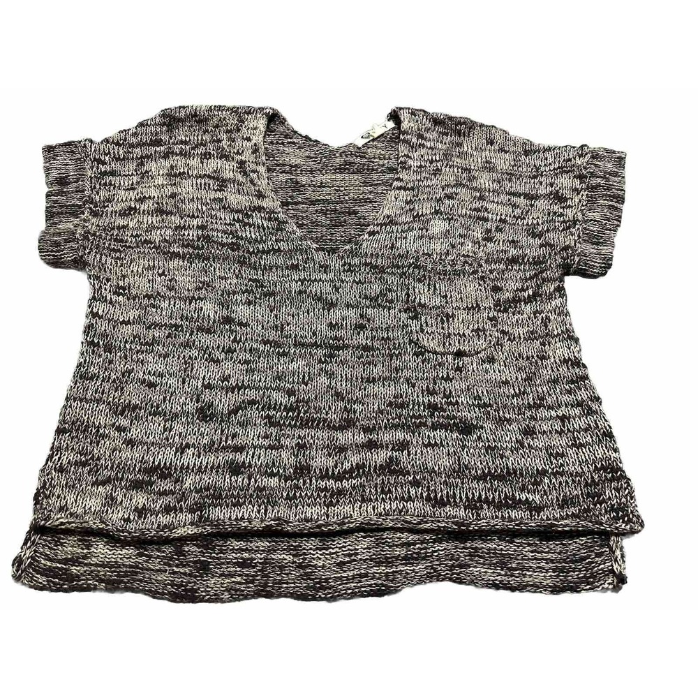 ROXY Womens Short Sleeve V-Neck‎ Jumper Sweater Brown Cotton Small